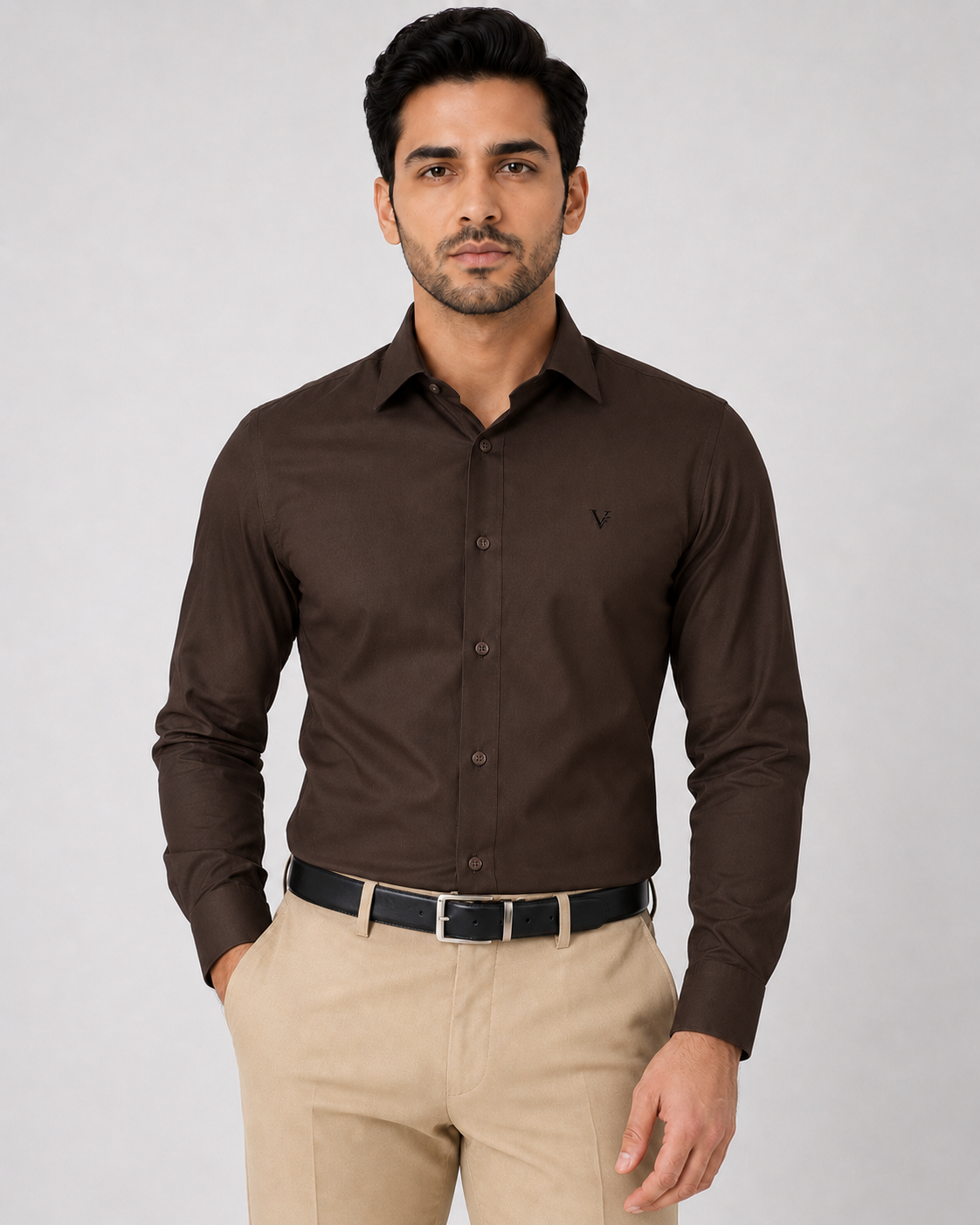 Dark Brown Unwrinkle Solid Shirt - Image 2