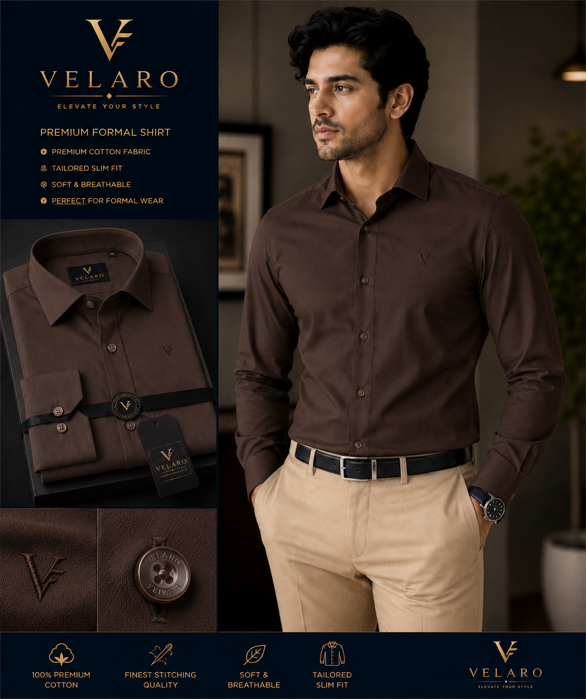 Dark Brown Unwrinkle Solid Shirt - Image 3